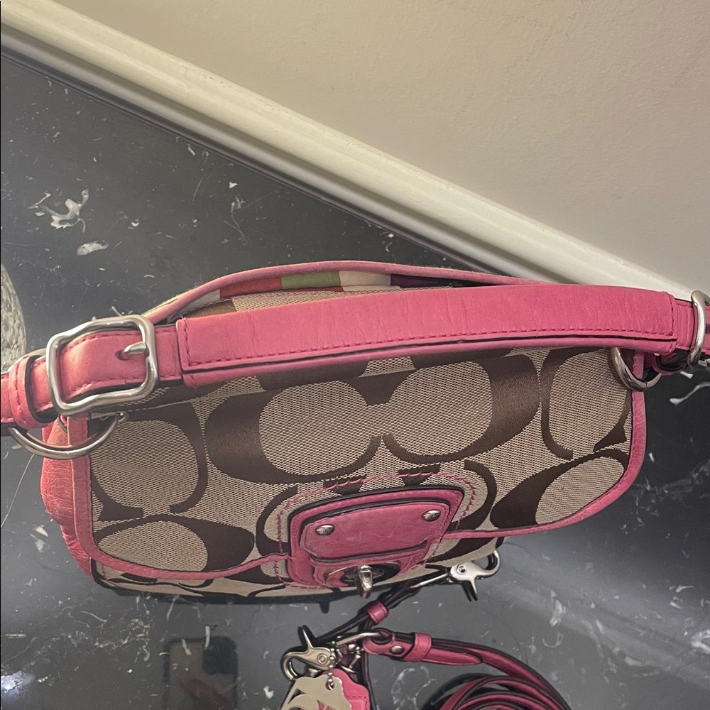 Coach Willis Pink & Brown 70th Anniversary Crossbody In Leather & Signature - Picture 7 of 13